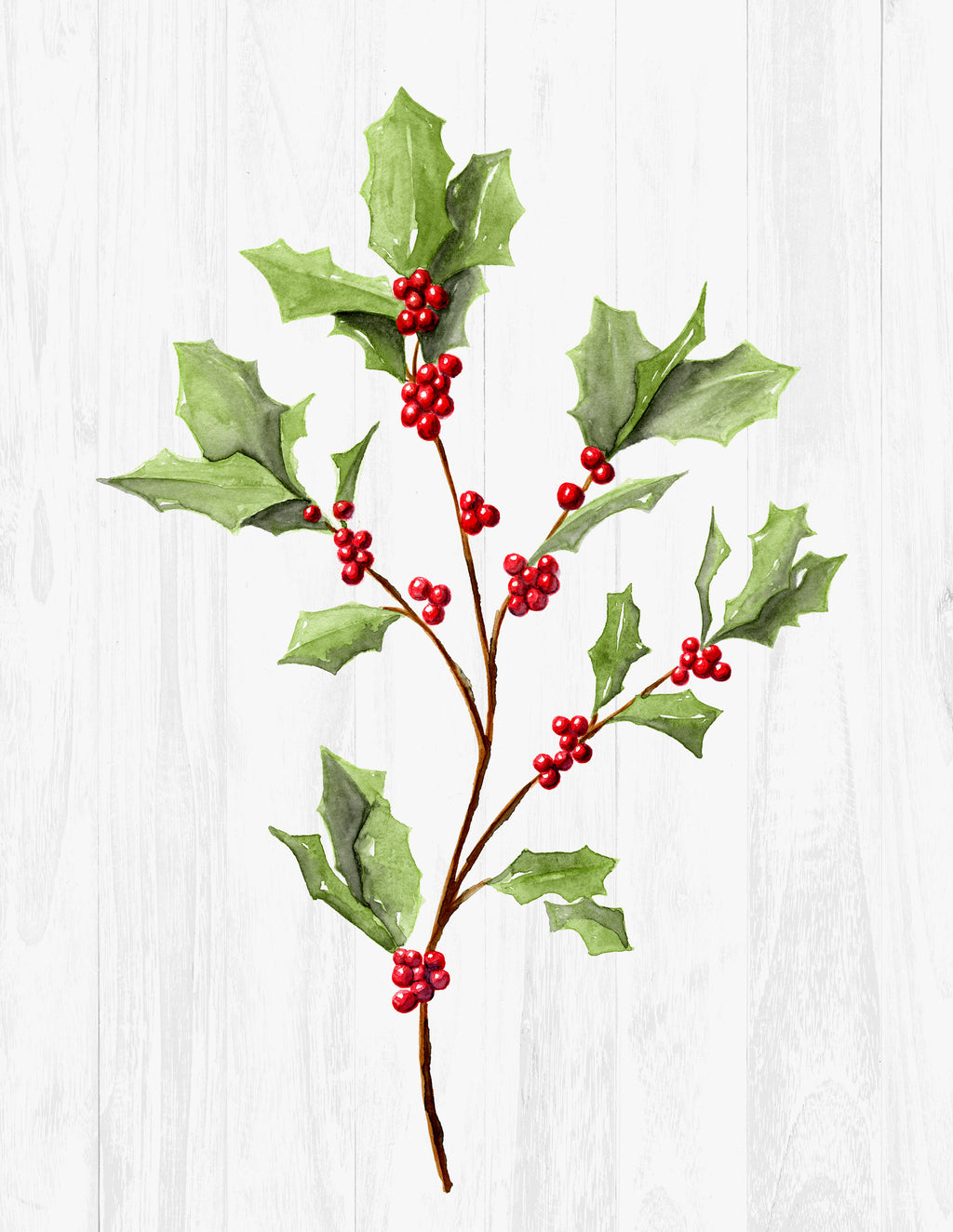 Watercolor Painting of Holly Spray with Red Berries | Botanical Christmas Art Print | Holiday Wall Decor | Winter Nature Watercolor Artwork