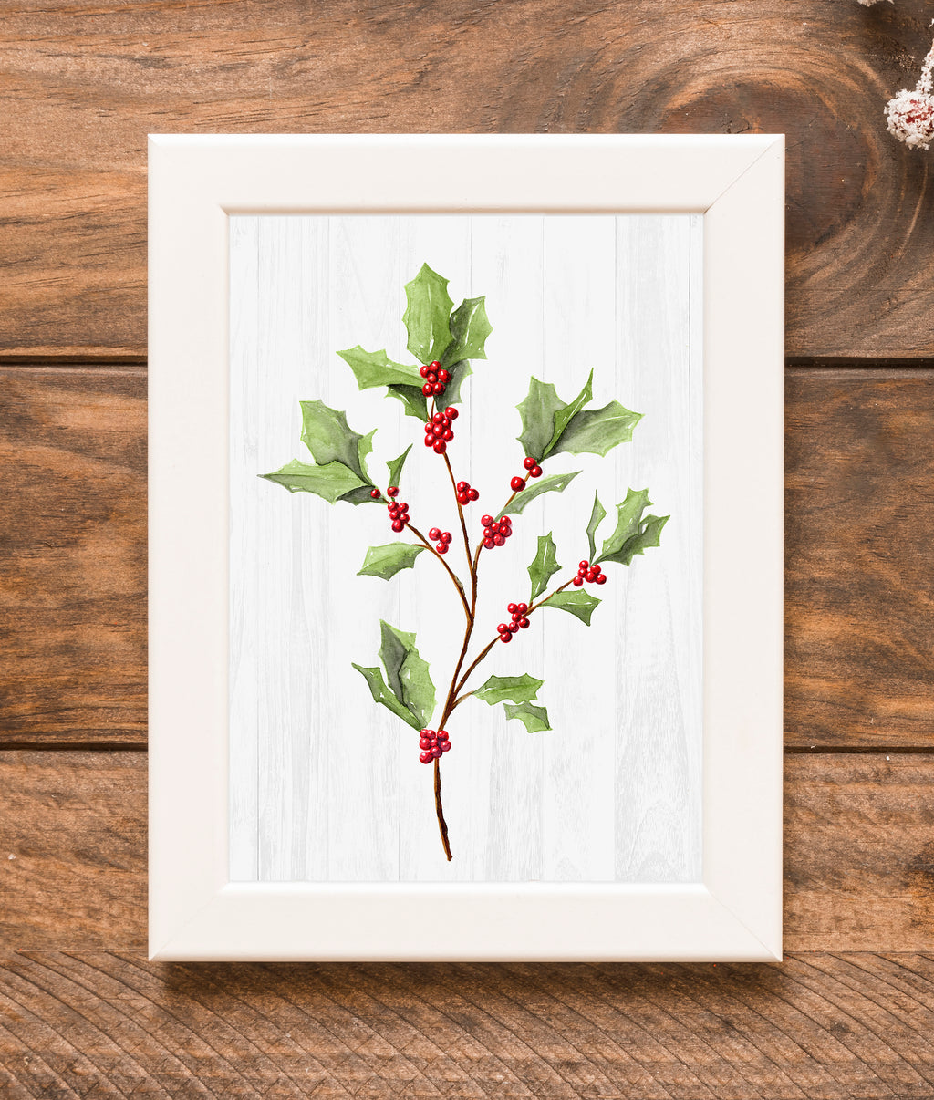 Watercolor Painting of Holly Spray with Red Berries | Botanical Christmas Art Print | Holiday Wall Decor | Winter Nature Watercolor Artwork