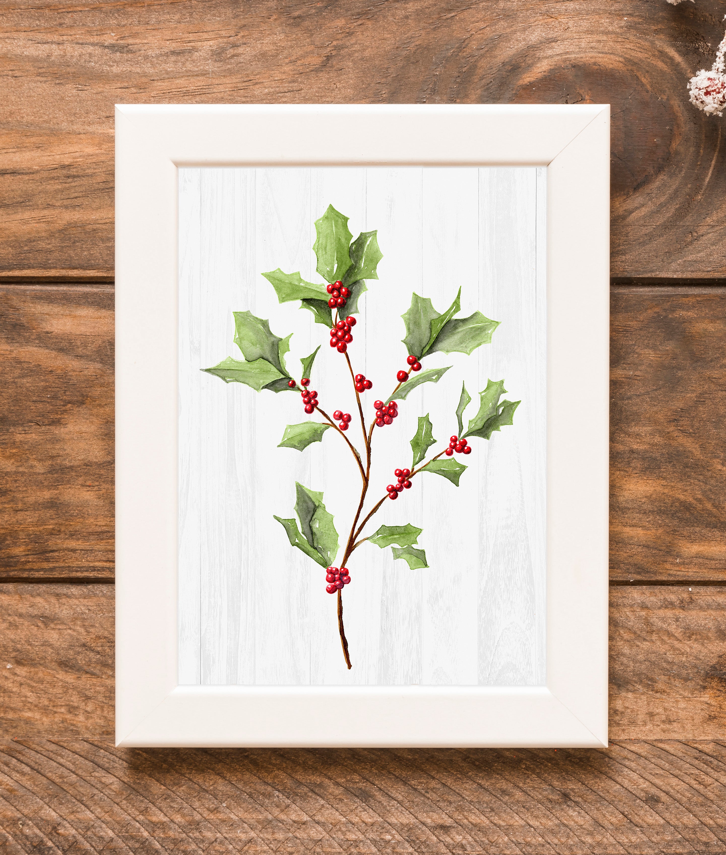 Watercolor Painting of Holly Spray with Red Berries | Botanical Christmas Art Print | Holiday Wall Decor | Winter Nature Watercolor Artwork