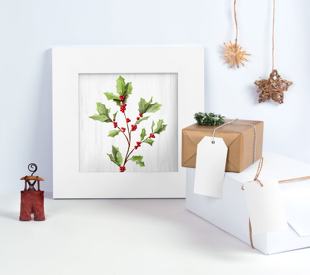 Watercolor Painting of Holly Spray with Red Berries | Botanical Christmas Art Print | Holiday Wall Decor | Winter Nature Watercolor Artwork