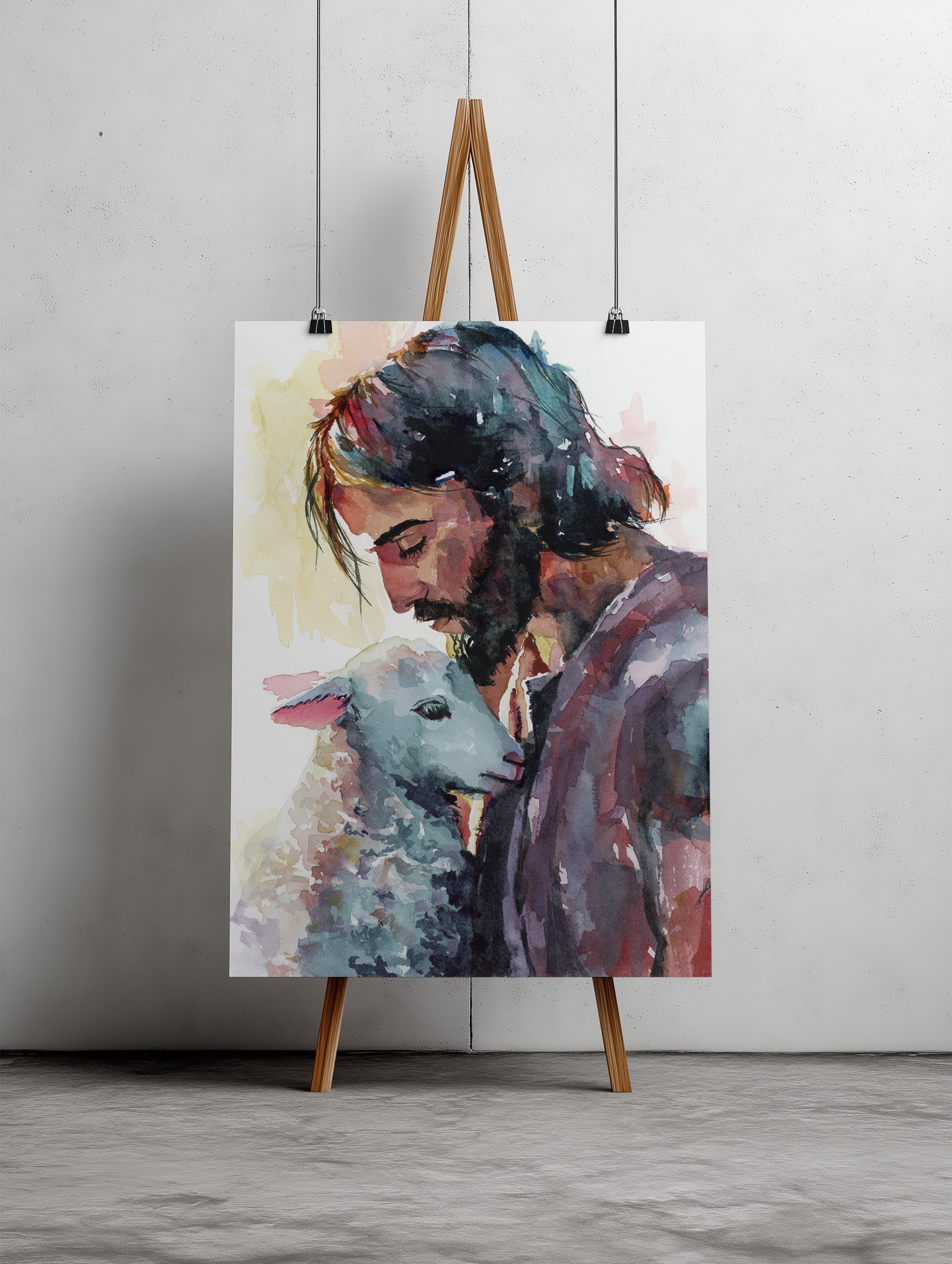 Watercolor Painting of Jesus Christ Holding a Lamb | Christian Wall Art | Religious Watercolor Print | Inspirational Faith Home Decor