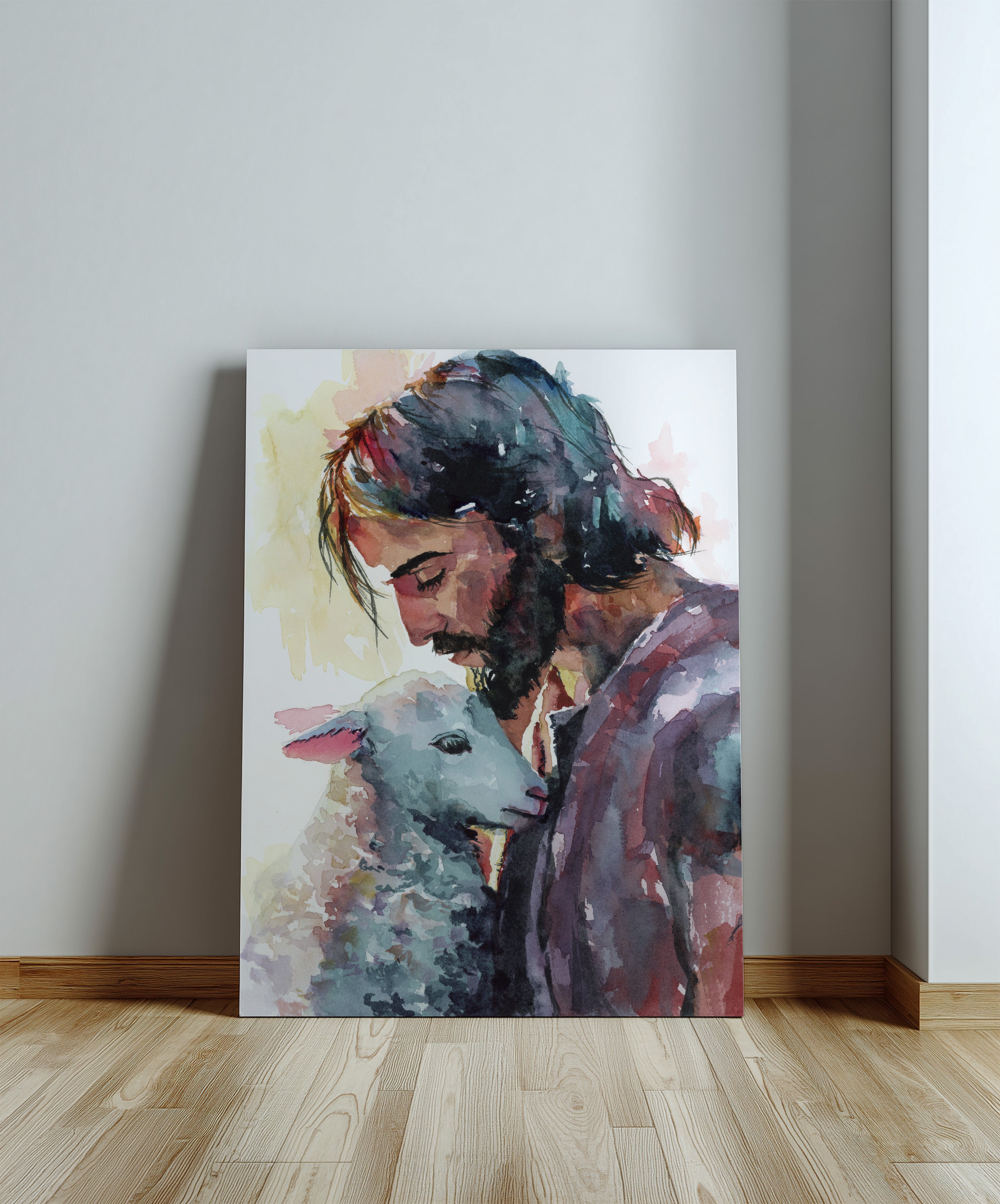 Watercolor Painting of Jesus Christ Holding a Lamb | Christian Wall Art | Religious Watercolor Print | Inspirational Faith Home Decor