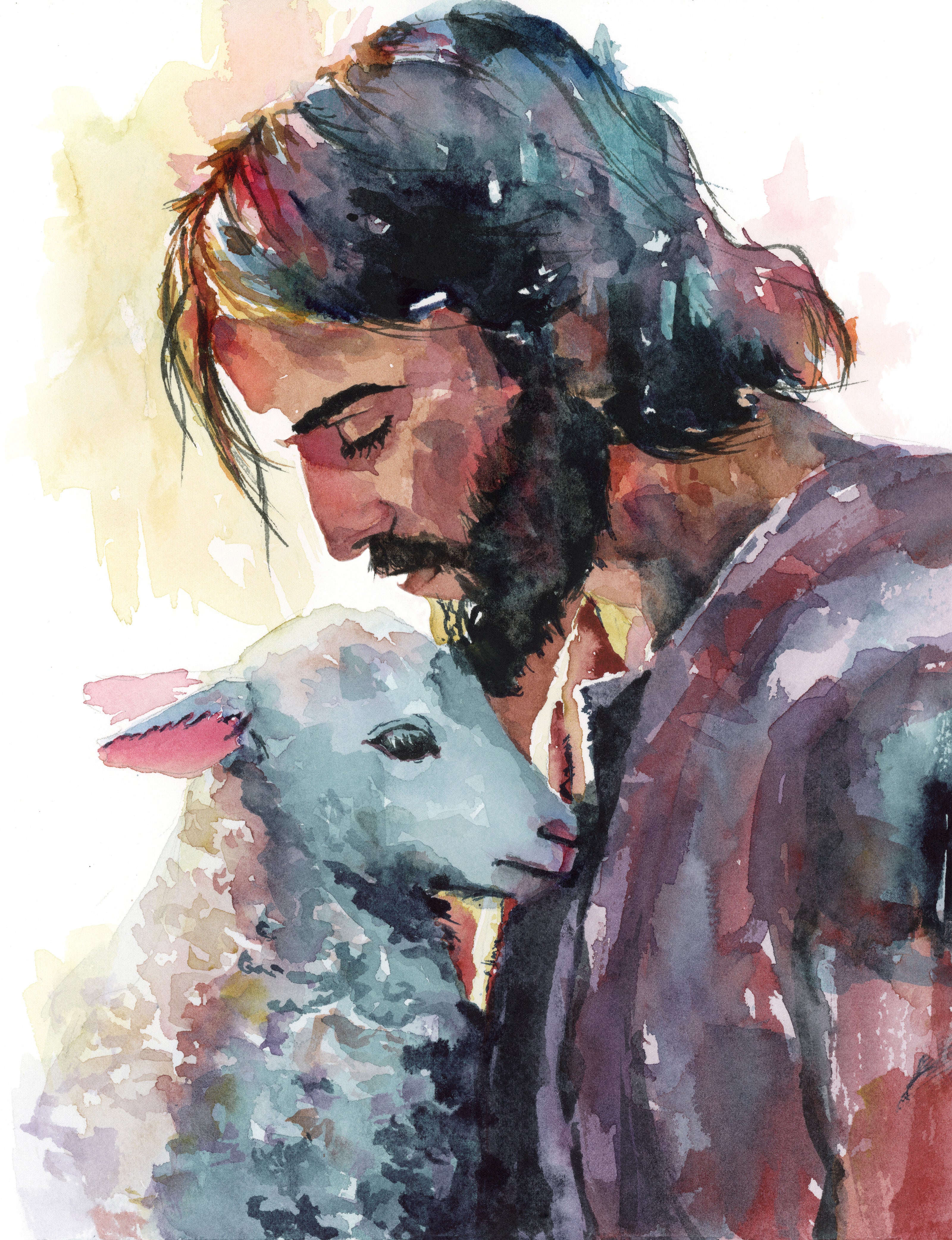 Watercolor Painting of Jesus Christ Holding a Lamb | Christian Wall Art | Religious Watercolor Print | Inspirational Faith Home Decor