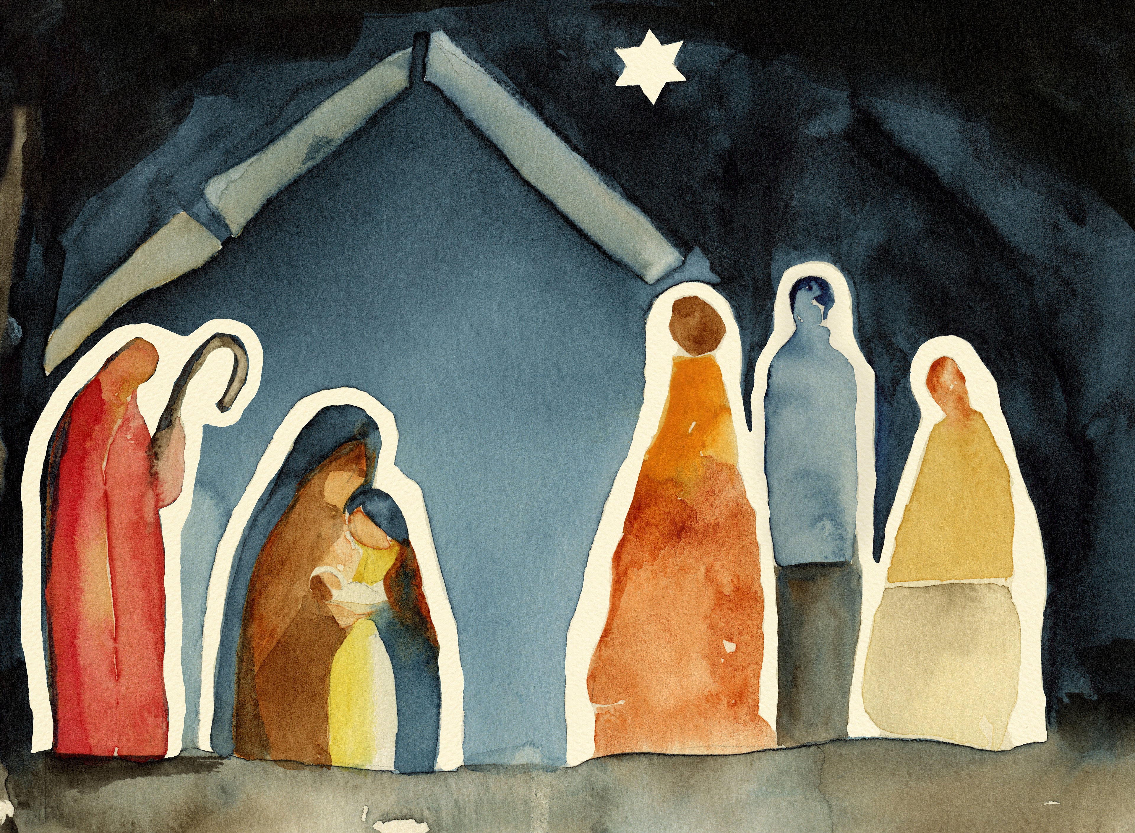 Watercolor Nativity Scene Painting | Birth of Jesus Art | Christian Christmas Wall Art | Religious Watercolor Artwork | Faith Home Decor